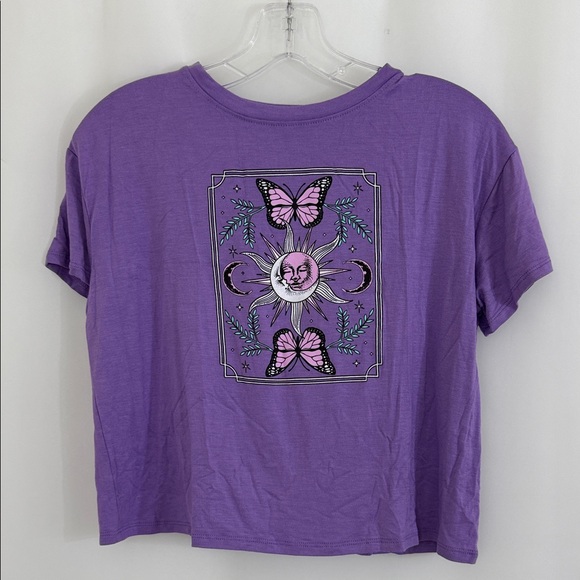 Girl’s NWT Chit Chat Purple Graphic Crop Tee with Butterfly Design Size L - Picture 1 of 3